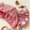 4993B vestiti nati Body per neonati Primavera Autunno Cute Pink Candy Vestiti per ragazze Abiti da arrampicata con cappello240311