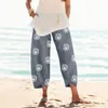 Pantalones de Mujer Boho Vintage recortado Primavera Verano Harem sueltos pantalones con estampado de diente de león Aloha playa vacaciones Ropa Mujer