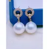 Carter Pearl Ear Studs Money Buckle Pearl Zircon Inlaid Australian White Pearl Ear Studs Fashion Atmosphere