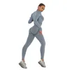 Plissado sem costura roupas de yoga terno feminino cintura alta pêssego apertado esportes manga longa fitness yoga leggings conjunto de duas peças
