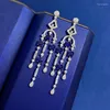 Dangle Earrings Fashion Versatile Sapphire 925 Silver Plated Platinum Women's Simple Ins Style Tassel