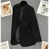 Koreańskie eleganckie czarne biuro Blazer Lady High-end Brand Kombinezon odzieżowy Spring Autumn Jacket Pojedynczy płaszcze z długim rękawem 240306
