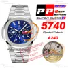 5740 Perpetual Calendar A324SC Automatic Mens Watch PPF Blue Texture Dial Stick Markers Stainless Steel Bracelet Super Edition Reloj Hombre Puretimewatch PTPP