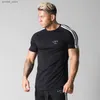 Herr t-shirts svart fitness t-shirt herrar som kör sport tight montering skjorta kort ärm av bomull t-shirt sommarmens fitness träning kostym q240316