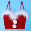 Tops Women Flannel Corset Christmas Costume Bustier Underwired Bra Crop Top Faux Fur Trimming Fuzzy Ball Decor Tank Cropped Vest Tops