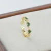 Anneaux de mariage coréen vert zircon coeur conception bague de mode femmes exquis réglable doigt joint bijoux accessoires cadeau d'anniversaire