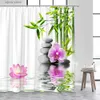 Rideaux de douche Lotus vert bambou Zen salle de bain rideaux violet orchidée pierre noire japonais Spa jardin paysage rideau de douche décor à la maison crochets Y240316