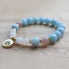 Strand WMB36748 Aquamarine Gökkuşağı Moonstone Sunstone Mala Bilezik Şifa Kristalleri Anksiyete için Kristaller İç Gücü Başlangıçlar