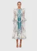 Лето 2024, женское платье на пуговицах с цветочным принтом, с круглым вырезом на молнии и длинными рукавами, женские повседневные длинные платья AS0101