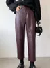 QOERLIN Autunno Inverno PU Pantaloni in pelle Eleganti tasche a vita alta Pantaloni finti Harem con elastico posteriore femminile 240309