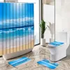 Shower Curtains Ocean Beach Dolphin Landscape Shower Curtain Summer Green Plant Leaf Sea Scenery Home Deco Bath Mat Toilet Cover Bathroom Carpet Y240316