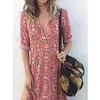 Casual Dresses Dress Women Summer Printed Spot Europe och USA Style Långärmad delad Vestidos CKX9050