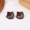 Stud Earrings Women Fashion Ethnic Bohemia Gem-Stone For Red Crystal Wedding Sector Fan Shaped Jewelry
