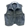 Women's Vests Spring Summer Fashion Diamonds Chain Tassel Denim Vest Women Lapel Sleeveless Blue Cowboy Jacket Casual Jeans Coat Femme