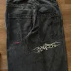 JNCO Jeans Y2K Hommes Hip Hop Rétro Graphique Brodé Baggy Jeans Pantalon Noir Harajuku Gothique Taille Haute Pantalon Large 240311