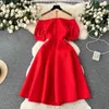 Basic Casual Dresses Elegant Patchwork Sheer Gauze Puff Short Sle Dress Chic Party A-line Vestidos High Waist Basic Women Autumn Winter DressC24315