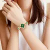 Other Watches 2pcs/set Womens Luxury Rhinestone Clover Pointer Quartz Steel Band Bracelet Wrist LOVE Bangle Gift For Her Y240316