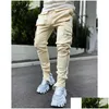 Mens Pants Godlikeu Cargo Spring and Autumn Stretch Mti-Pocket Reflective Straight Sports Fitness Casual Truuss Joggar Drop Deliver Dhzbp