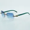 Modieus nieuw product blauwe boeket diamant en geslepen zonnebril 8300817 met natuurlijk groen houten pootmaat 60-18-135 mm