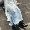 Klänningar japanska bokstäver tryckt maxi midi lång delad kjol elastisk midja mörk streetwear haruku gotisk vintage y2k svarta kjolar hippie