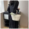 French Style Elegant Bow Straw Bag Women's Summer Sweet Girl's Casual Woven Bucket Bag Shoulder Tote