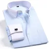 Men's Casual Shirts Fashion Mens French Cufflinks Dress Shirts Long Sle w White Blue Social Business Regular Fit Wedding Party Shirt For ManC24315