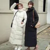 Trenchs de femmes manteaux x-long manteau décontracté dames lâche solide veste d'hiver femmes à capuche col montant plus taille épais coton rembourré parkas