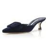 2024 Pumps Women Sandals MAYSALE 50 mm Heel Navy Blue Charcoal Black Light Grey Suede Kitten Heel Mules Italy Perfect Slingback Pointed Toe Sandal High Heels Shoe Box