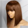 Synthetic Wigs Lace Wigs Straight Bob Human Hair With Bang Fl Hine Made Brazilian Remy For Black Woman 10 12 Inch 230110 Drop Delivery Dhbxw