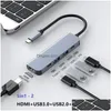 USB-концентраторы C Hub Адаптер Mtiport 100M Usb-C 3.0 Порт передачи данных 5 Гбит/с с подачей питания 4K, 30 Гц, 100 Вт, слот для карты Sd/TF Rj45 7 в 1 Ethernet Dhtib