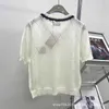 Damen-Strick-T-Shirts, Designer-Qualität, Sommer, leicht, luxuriös, schwere Industrie, Nagelperlen, Schleife, exquisite Mode, Rundhalsausschnitt, kurze Ärmel, ultradünn, Cardigan-Oberteil 51XK