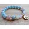 Strand WMB36748 Aquamarine Gökkuşağı Moonstone Sunstone Mala Bilezik Şifa Kristalleri Anksiyete için Kristaller İç Gücü Başlangıçlar