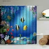 Tende da doccia Blue Ocean Dolphin Tenda da doccia Deep Sea World Cute Fish Schermo impermeabile Fotografia Sfondo Panno Decorazione del bagno Y240316