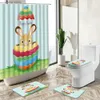 Shower Curtains Cute Cartoon Bunny Shower Curtain Easter Egg Butterfly Flower Green Plant Spring Scenery Rug Toilet Lid Cover Bath Mat Set Gift Y240316