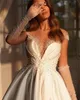 Pearls Long Sleeve Aline Wedding Dress 2024 Luxury Sweetheart Satin Ball Gown Princess Bride SwanSarah Plus Size Vestido De Novia