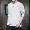 Męska koszulka z długim rękawem Slim Fit Koreańska modna okrągła dolna koszula