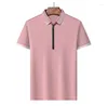 Herren Polos MLSHP Sommer Einfarbig Reißverschluss Poloshirts Luxus Kurzarm Business Casual Männliche T-shirts Mode Mann Tees 4XL