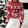 Tanques camisola feminina natal cervos de malha manga longa em torno do pescoço senhoras jumper moda casual inverno outono pulôver roupas plus size