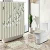 Duş perdeleri Çin duş perdeleri yaprak şubesi çiçek kuş tasarım banyo modern zarif sanat kaymaz halı tuvalet kapak zemin paspas setleri y240316