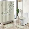 Shower Curtains Chinese Shower Curtains Leafs Branch Flower Bird Design Bathroom Modern Elegant Art Non-Slip Carpet Toilet Cover Floor Mat Sets Y240316