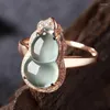 Clusterringen Creatief ontwerp Natuurlijk zaad Chalcedoon Kalebas Verstelbare ring Chinese stijl Licht Luxe charme Vrouwelijke zilveren sieraden