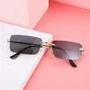 Designer Fashion Rectangle Rimless Sunglasses Square Vintage Glasses Luxury Design Unisex Retro Frame Gradient Glasses UV400 Eyewear HFUO