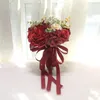 Flores decorativas fita de seda de noiva buquês de casamento segurando buquê de dama de honra artesanal artificial acessórios de casamento