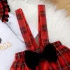 Vestidos prowow meu primeiro natal roupas da menina do bebê plissado macacão + xadrez suspender saias 2023 ano novo traje do bebê roupa de natal