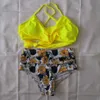ملابس السباحة النسائية مثيرة البيكيني مجموعة عالية الخصر مع قابلة للتعديل يجب أن تربط W أعلى الأزهار السفلية السباحة بالإضافة إلى حجم S-XXLC24315