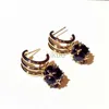 Dangle Chandelier New Fashion Luxury Silver Needle Earrings Black Zirconium Pendant Geometric Temperament Earring Pendant Ear Jewelry Women 24316