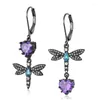 Dangle Earrings GDMN Black Punk Dragonfly Shape Women Drop Earring Purple Heart Vintage Party Female Jewelry Unique Accessories