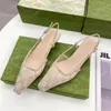 فستان مصمم أحذية Slingback عالي الكعب الصندل الجلود 7.5 سم 3.5 سم شبكة سود