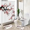 Douchegordijnen 3D Printing Chinese Bloem en Vogel Inkt Landschap Douchegordijn Set Woondecoratie Badmat Wc-hoes Flanel Badkamer Tapijt Y240316