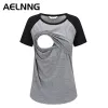 Tanks Maternity Clothes Summer Women BreastFeeding TShirt Cotton Short Sleeve Splicing Nursing Tops Mom Casual Pregnant Clothing